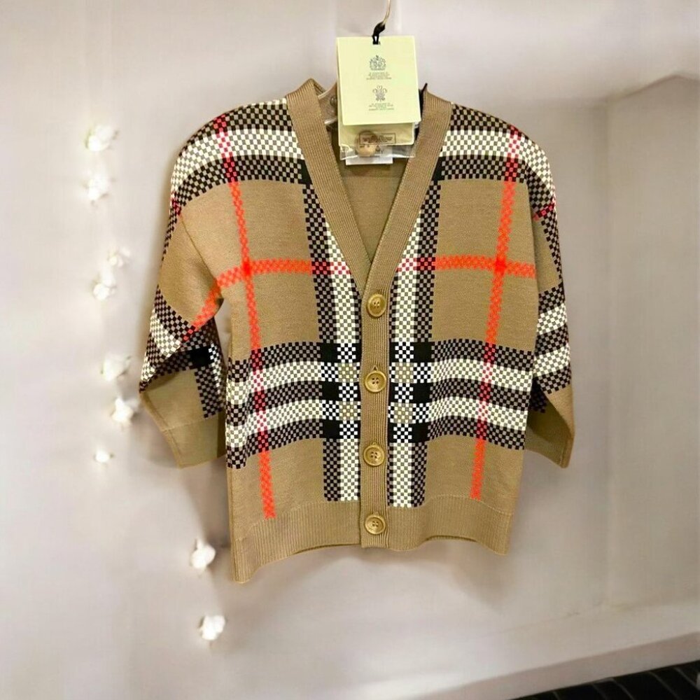 NWT Authentic  Burberry Kids Wool-Blend Check Cardigan - Picture 2 of 7